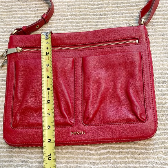 Fossil Piper Expandable Red Leather Crossbody Satchel - Picture 11 of 15